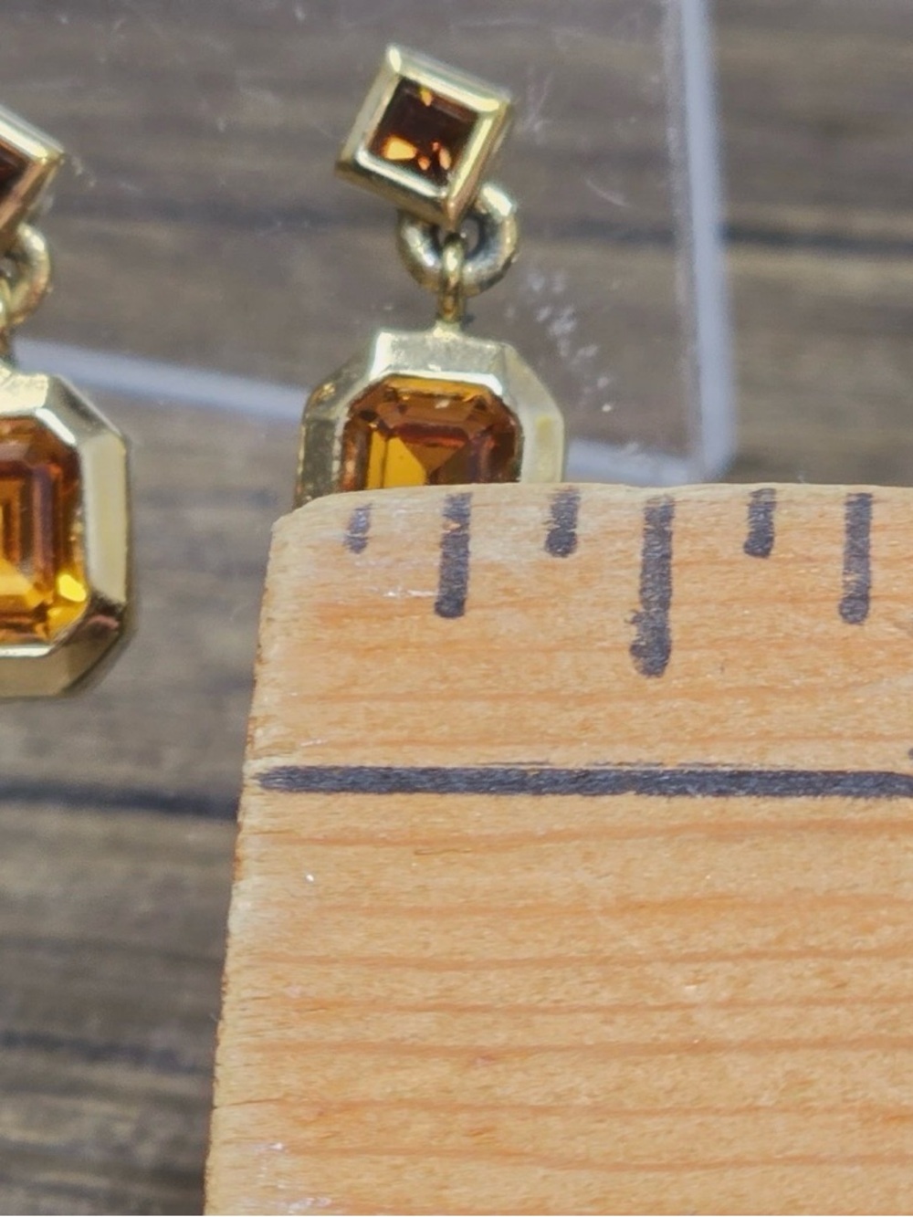 Authentic Vintage Dior Mini Rectangular Orange Dangle 14k Gold Post Earrings - Picture 3 of 5